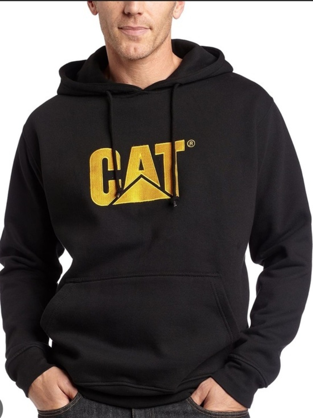 CAT Black Fleece Hoodie with Yellow Logo NWOT Size Medium